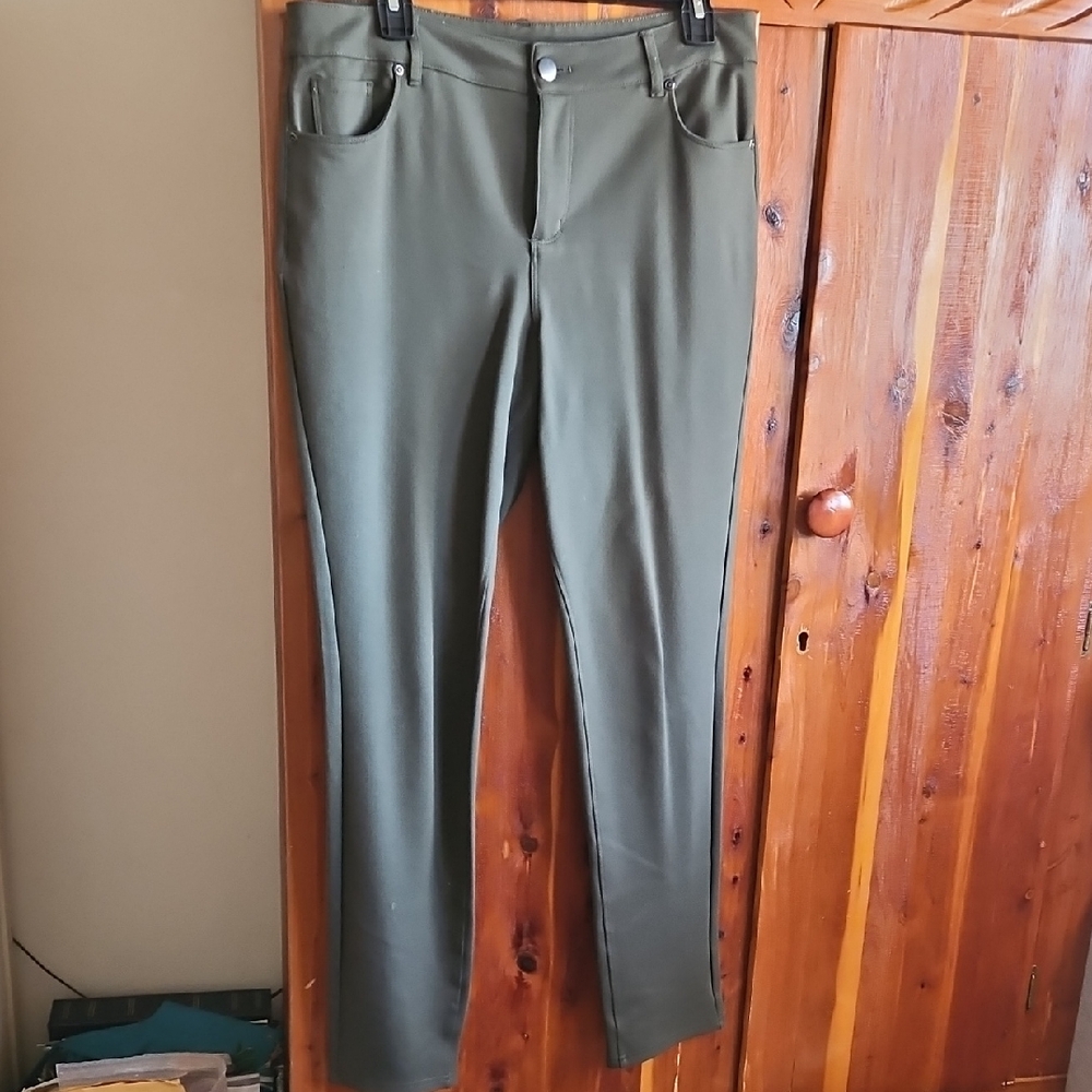 Olive Green Slim Stretch Pants